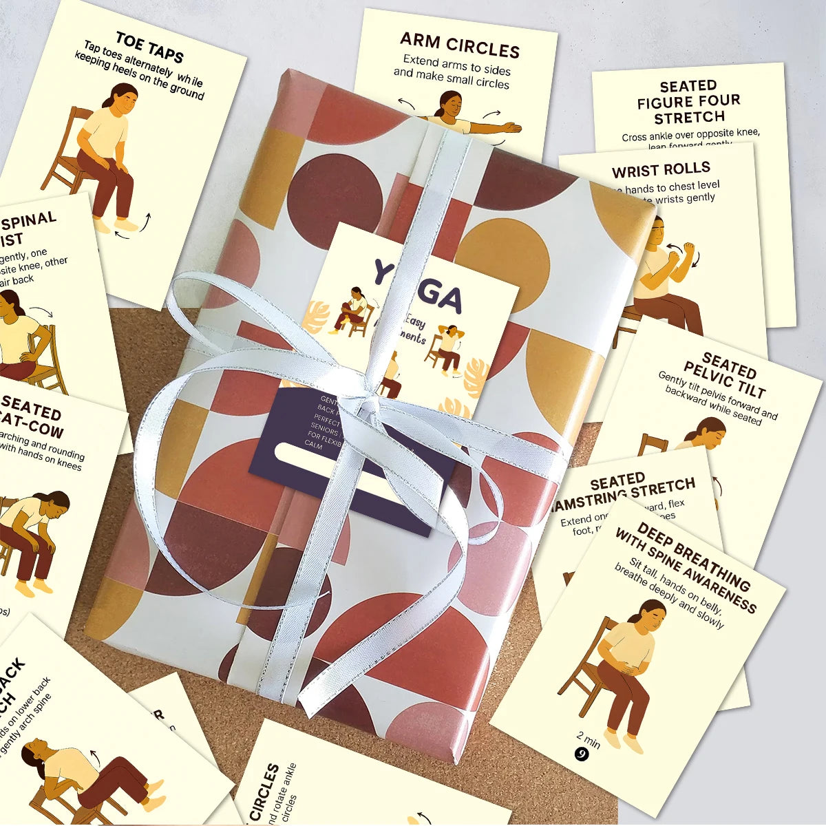 21pcs Seated Yoga Cards,Easy Chair Movements Poses Illustrated Step-By-Step Guide,Fitness Equipment Cards For Yoga Instructors