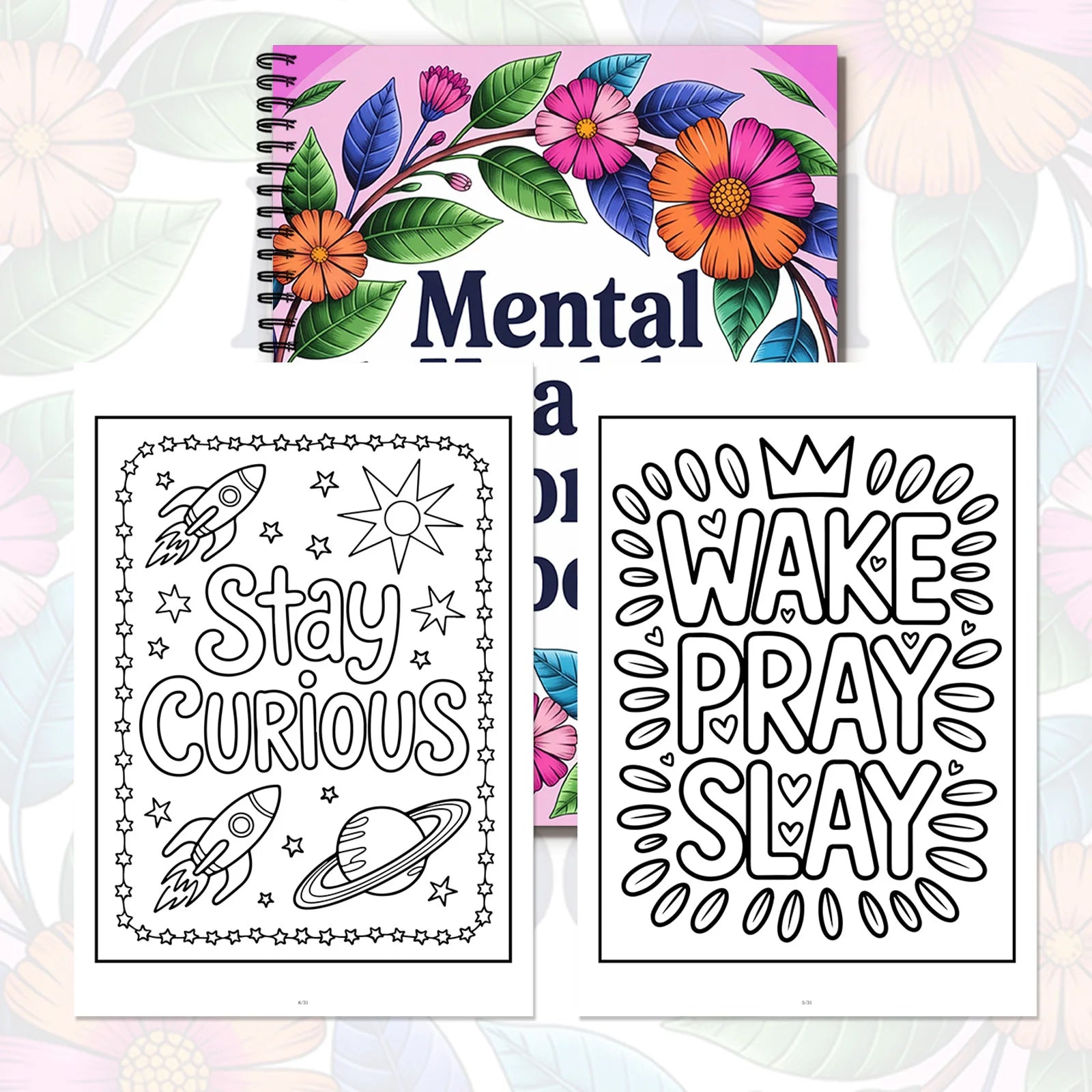 1PC 30-Page Emotional Soothing Coloring Book, Exquisite Flower Designs, Uplifting Phrases, Mental Health Coloring Book