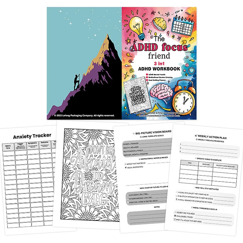 [k]The ADHD Focus Friend 3 In 1 ADHD Workbook Mental Health Goals Planner With Activities And Illustrations Coloring Book