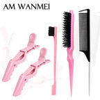 5pcs/set Beauty-health Set Nylon Teasing Brush Rat Tail Comb Double Side Edge Brush Alligator Hair Clips Salon Styling Tools