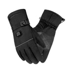 Black heated gloves with a visible brand logo on a white background