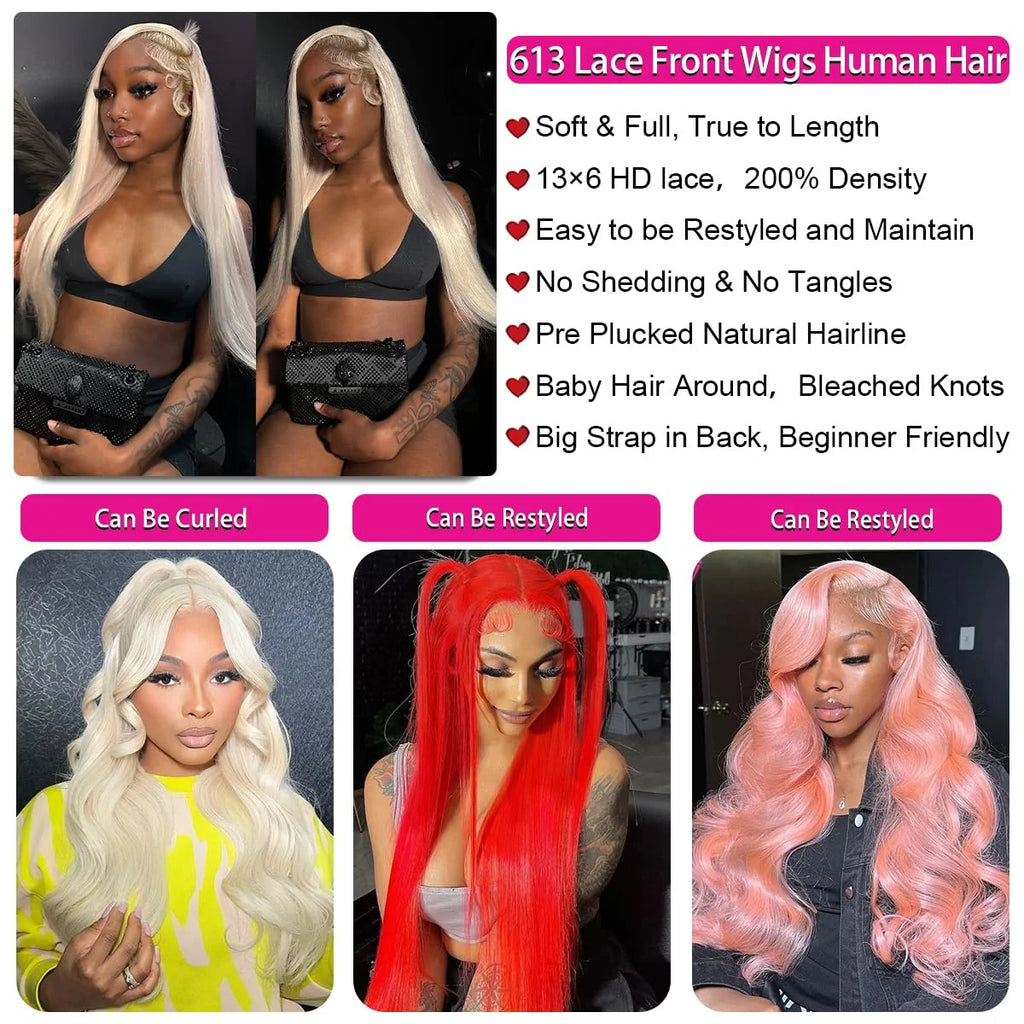 13x4 13x6 HD Transparent 613 Honey Blonde Lace Front Human Hair Wigs Raw Brazilian Straight Lace Frontal Wig Remy Human Hair