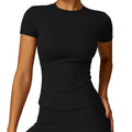 Womens Breathable Quick Dry Nylon Spandex Gym Yoga T Shirt Round Neck Stretchy Active Top For Fitness Running