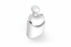 Silver bottle with dimensions labeled on a white background