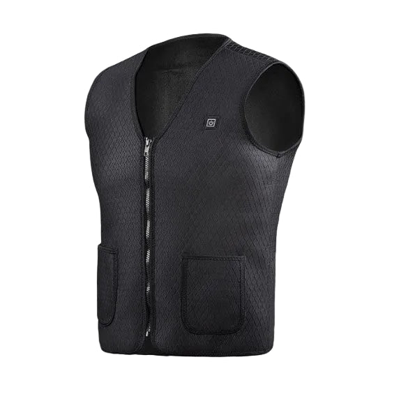 A Shopify product edit screen displaying the product information, style details, and color/heating area options for the Smart Electric Heating Vest To Keep The Whole Body Warm.