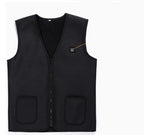 Black quilted vest with two front pockets on a white background