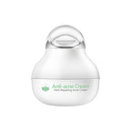 A unique, smooth white teardrop-shaped pot and white retail box of the Herb Repairing Anti-Acne Cream.