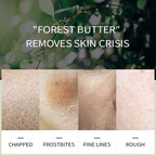Advertisement for 'Forest Butter' with before-and-after skin comparisons on a natural background.