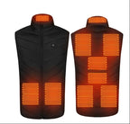 Black heated vest with orange heating elements on a white background, labeled '9 Areas Heat'.