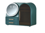 Teal pet product with dimensions labeled on a white background