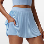 Women Pleated Tennis Skirt Set Fake Two Piece Look Anti Exposed Sports Fitness Badminton Golf Skirt Summer
