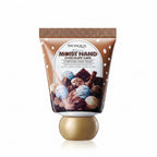 Hand cream packaging with chocolate cake design on a light background