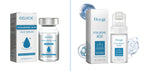 Two sets of Celhoe and Hoygi hyaluronic acid face serum packaging and bottles on a white background.