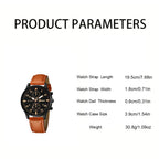 Men's Casual Quartz Wristwatch Brown Leather Strap Yellow