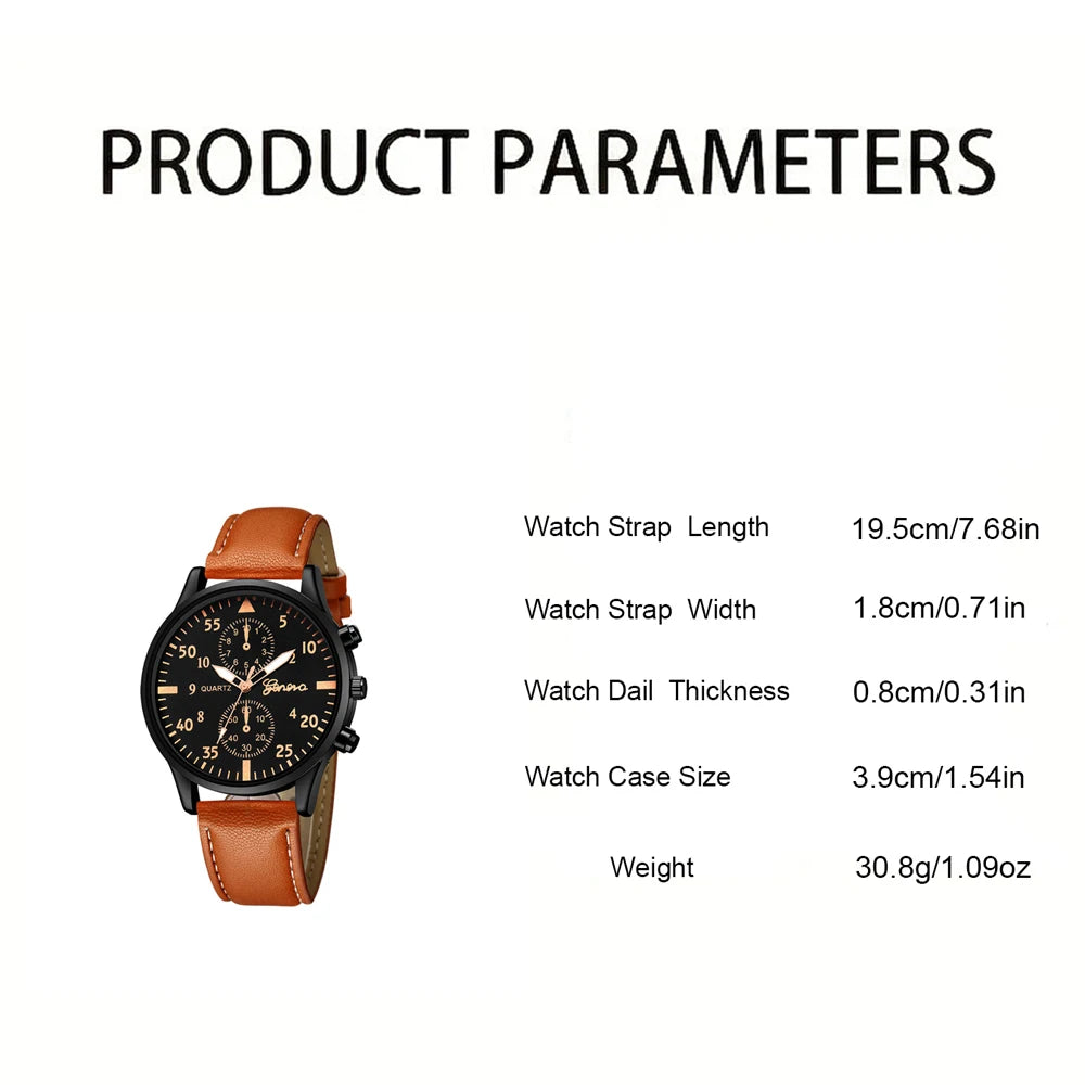 Men's Casual Quartz Wristwatch Brown Leather Strap Yellow