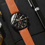 Men's Casual Quartz Wristwatch Brown Leather Strap Yellow