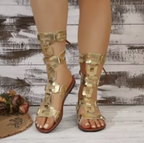 Women's Lace-Up Roman Flat Sandals Open-Toe Casual Summer Shoes