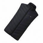Black puffer vest on a white background