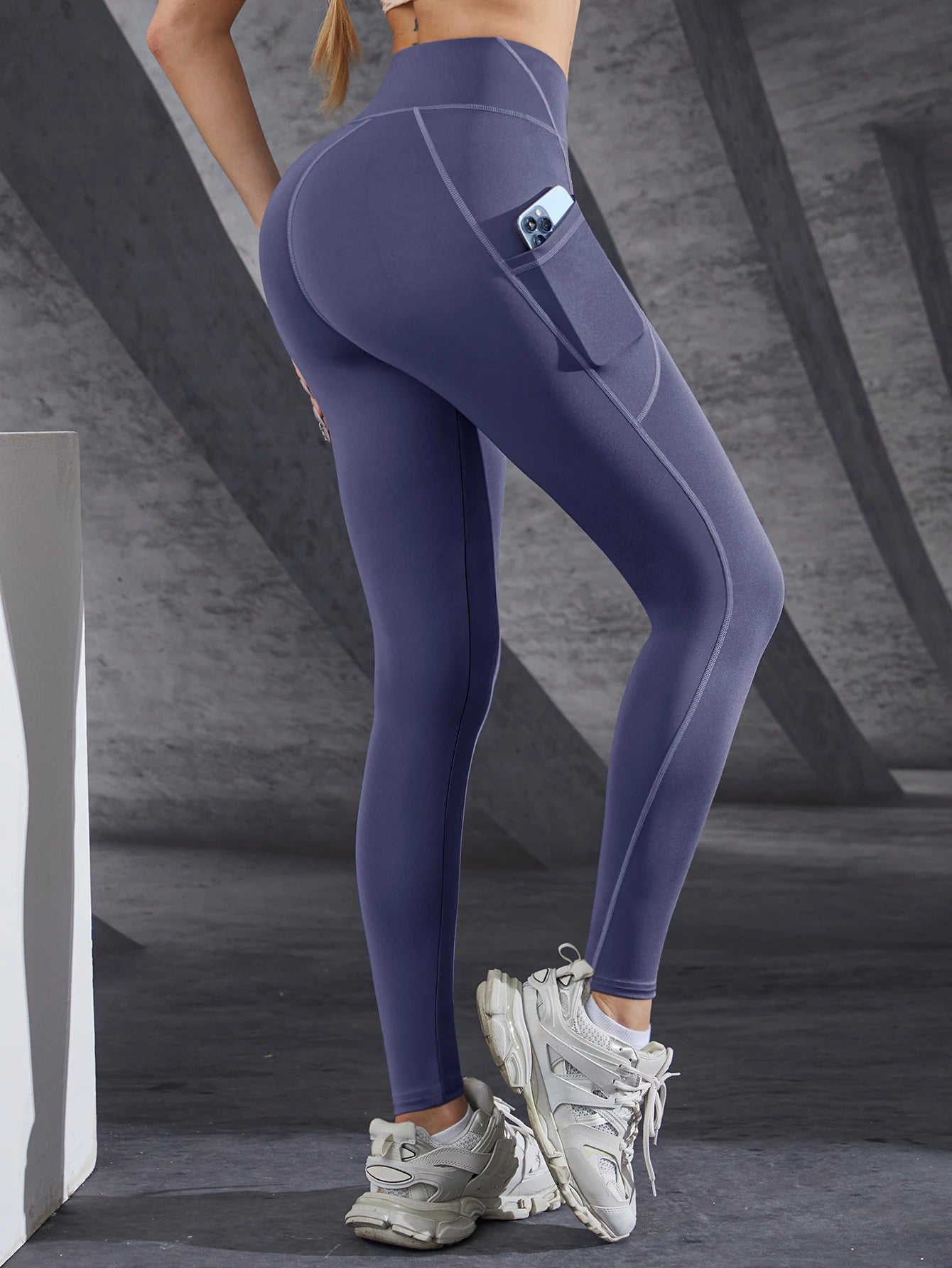 New High Waist Women's Leggings Stretch Yoga Pants Tights With Pockets Push Up Fitness Running Sportswear Solid Color Pants