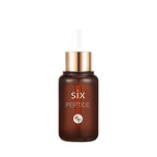 Brown serum bottle with gold cap labeled 'Six Peptide' on a white background