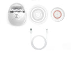 White electronic device with attachments and USB cable on a white background