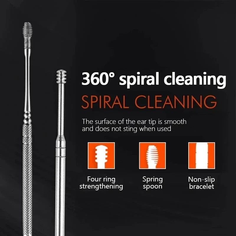 6Pcs Earwax Removal Tool Set – Stainless Steel Spiral Earpick & Ear Curette Cleaner Kit