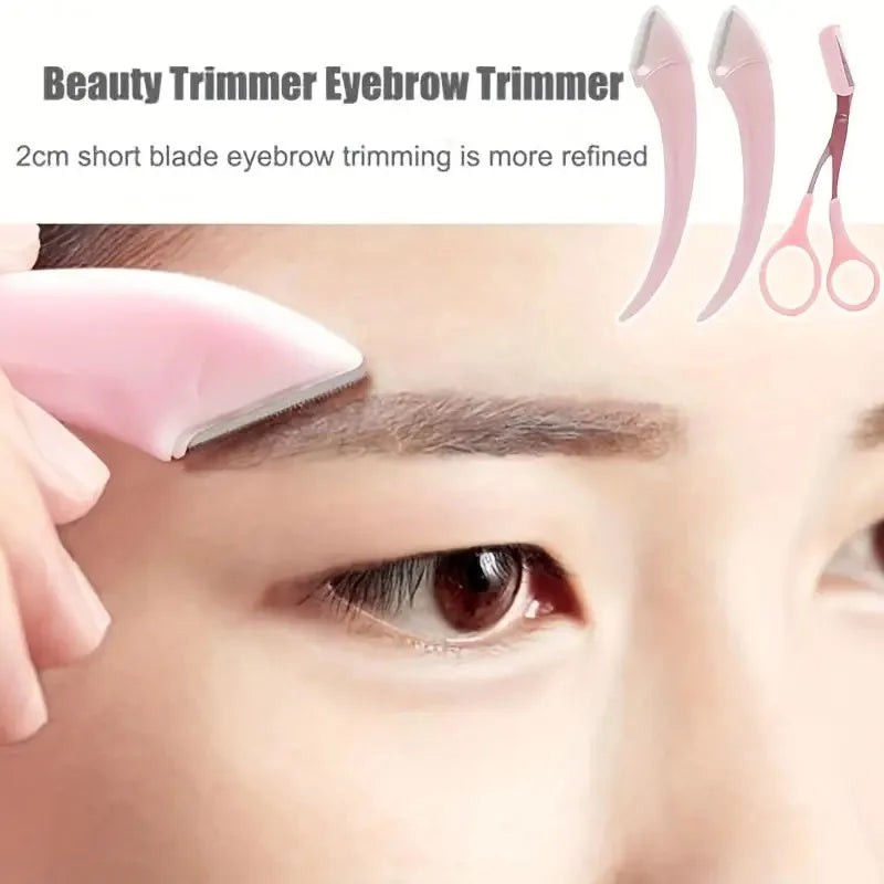 Eyebrow Trimmer Set – Curved Eyebrow Razor, Scissors & Comb | Easy Beauty Tool for Beginners