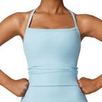 Light blue dress worn by a person on a plain background
