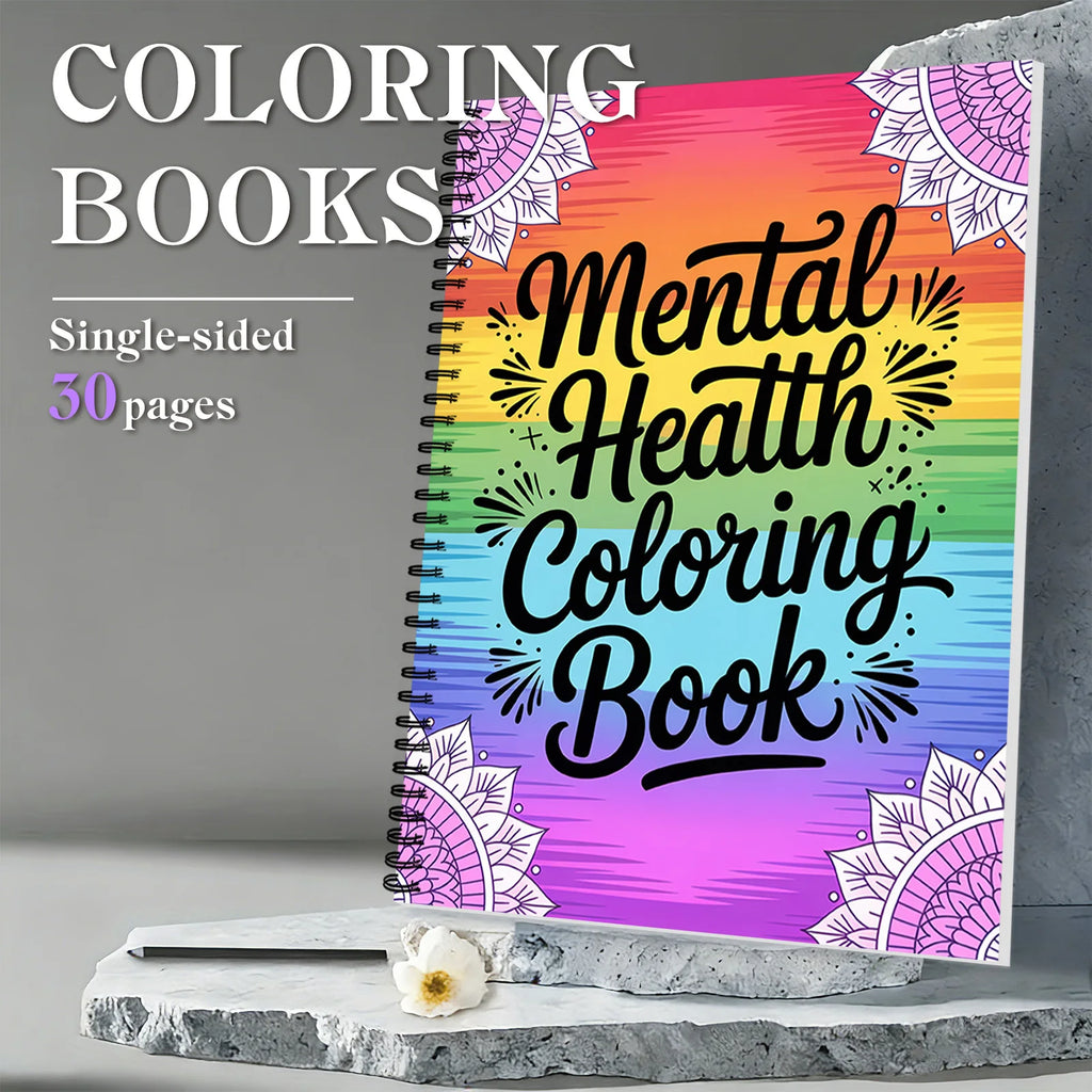 1PC 30-Page Mental Health Coloring Book, Exquisite Floral Patterns, Inspirational Quotes, Stress Relief