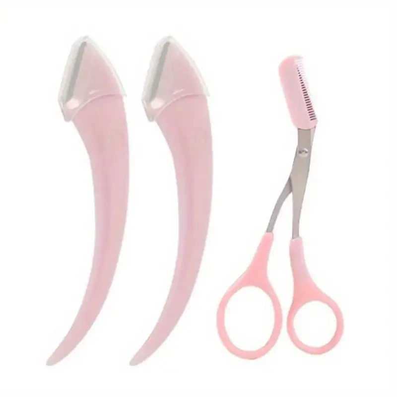 Eyebrow Trimmer Set – Curved Eyebrow Razor, Scissors & Comb | Easy Beauty Tool for Beginners