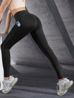 High Waist Womens Leggings With Pockets Push Up Stretch Yoga Pants For Fitness Running Sportswear Solid Color