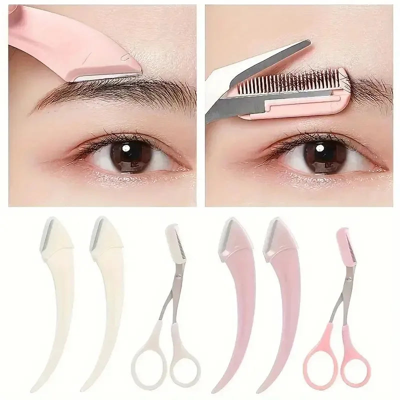 Eyebrow Trimmer Set – Curved Eyebrow Razor, Scissors & Comb | Easy Beauty Tool for Beginners