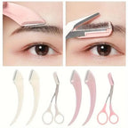 Eyebrow Trimmer Set – Curved Eyebrow Razor, Scissors & Comb | Easy Beauty Tool for Beginners