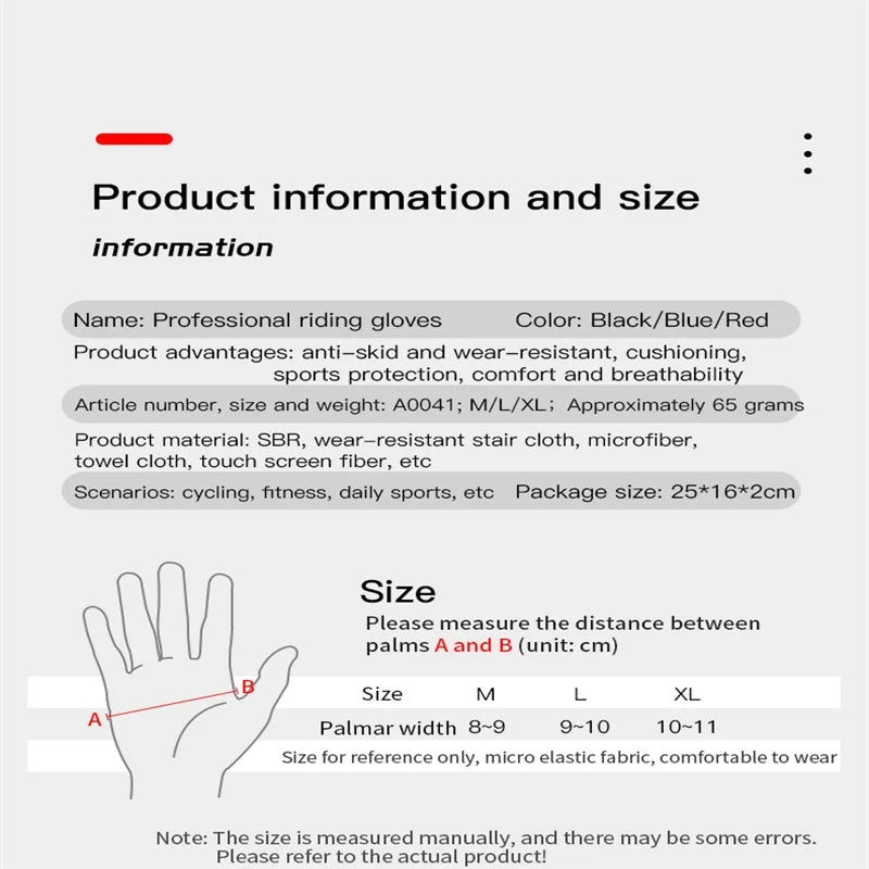 Bike Sports Cycling Gloves Full Finger Men Women Running Fitness Gym Spring Summer Riding Motorcycle Gloves