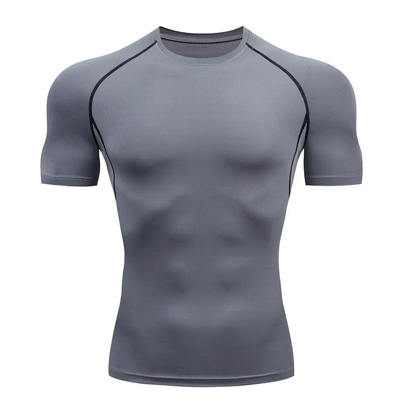 Men Compression Running T Shirt Fitness Tight Short Sleeve Tshirt Training Jogging Shirts Gym Sportswear Quick Dry