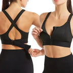 Womens Front Zipper Sports Bra With Adjustable Straps Elastic Shockproof Fitness Athletic Crop Top For Yoga