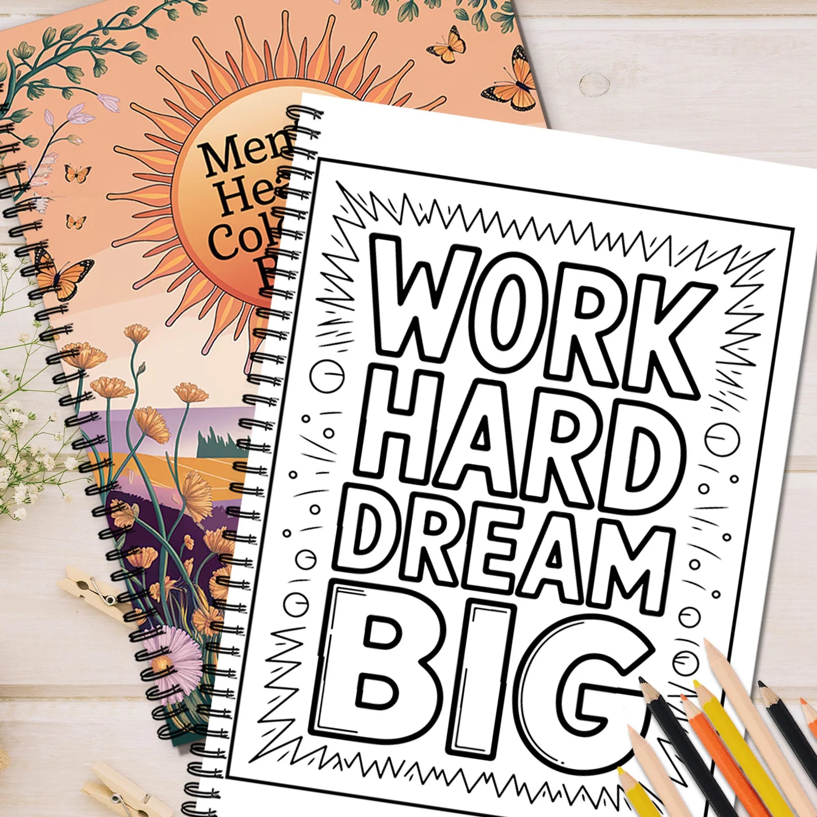 1PC 30-Page Emotional Balance Coloring Book, Beautiful Flower Patterns, Inspirational Lines,Mental Health Tool for Adults, Teens