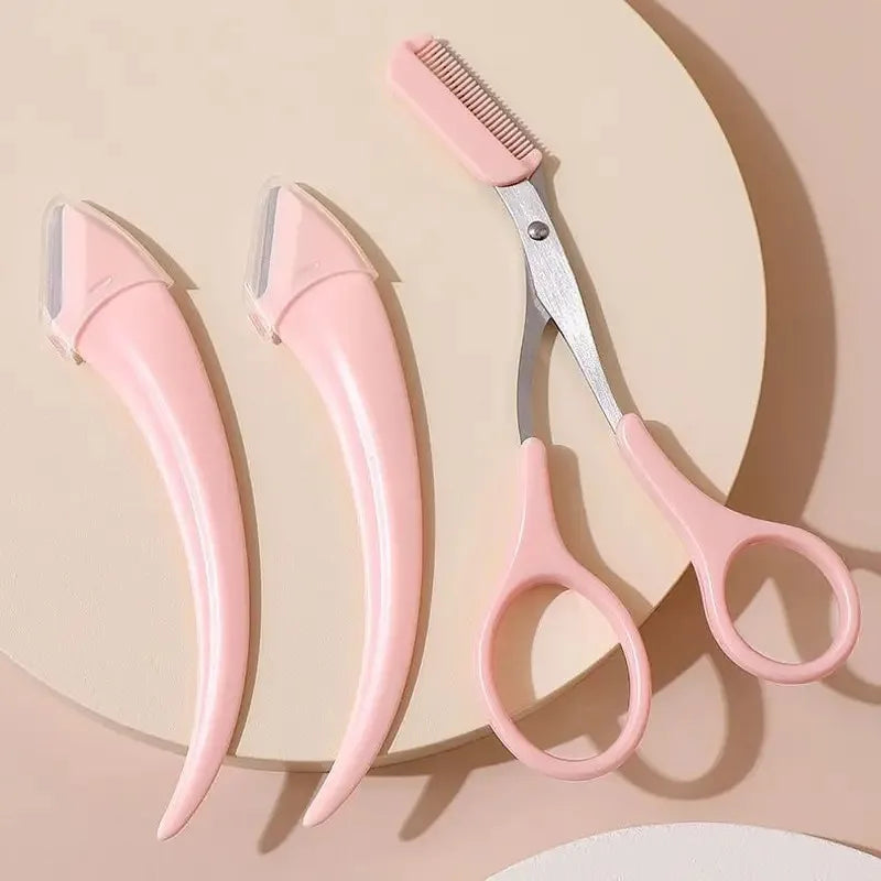 Eyebrow Trimmer Set – Curved Eyebrow Razor, Scissors & Comb | Easy Beauty Tool for Beginners