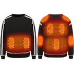 Black heated sweater with glowing orange heating elements on a white background