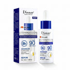 Disaar sunscreen serum packaging with product ingredients displayed.