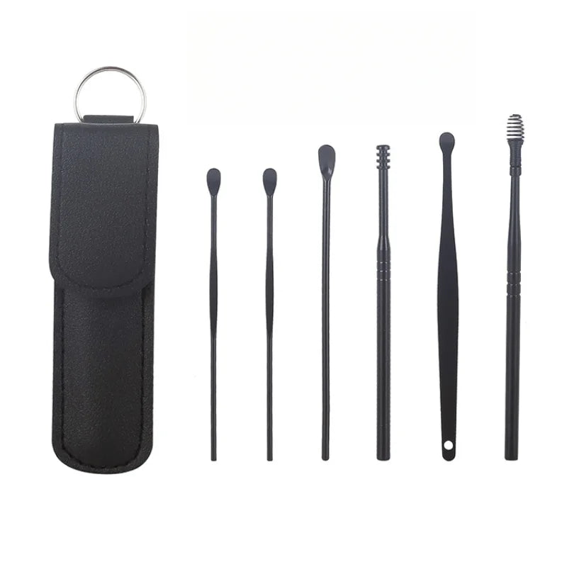 6Pcs Earwax Removal Tool Set – Stainless Steel Spiral Earpick & Ear Curette Cleaner Kit