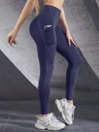 High Waist Womens Leggings With Pockets Push Up Stretch Yoga Pants For Fitness Running Sportswear Solid Color