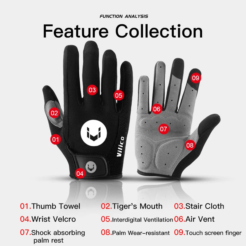 Bike Sports Cycling Gloves Full Finger Men Women Running Fitness Gym Spring Summer Riding Motorcycle Gloves