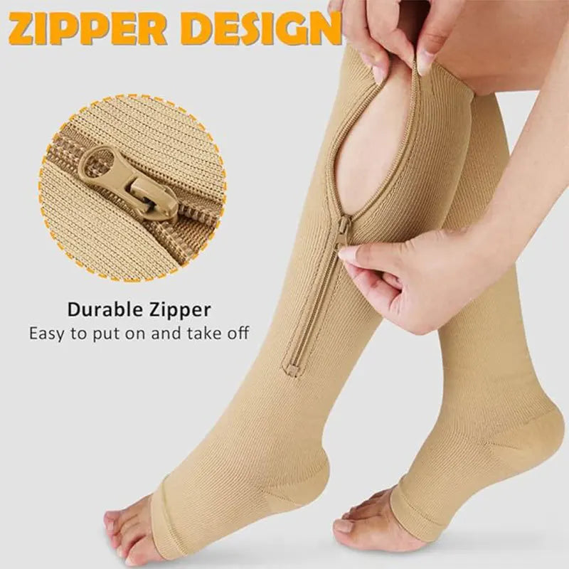 Zipper Compression Socks for Varicose Support Outdoor Running Fitness Hiking Anti-Fatigue Medical Care Diabetes Swelling Relief