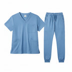 Medical uniform set with top and pants on a white background