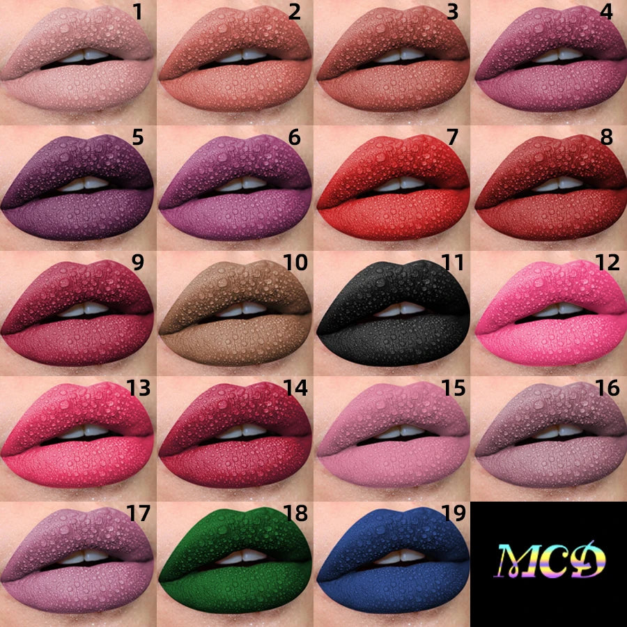 19 Colors Matte Velvet Liquid Lipstick – Waterproof Long-Lasting Lip Tint & Glaze