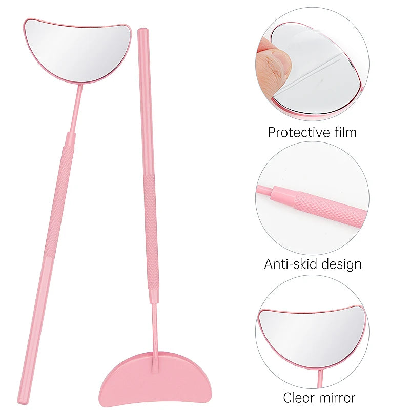 1pcs Eyelash Extension Inspect Mirror Moon Shaped Detachable Stainless Steel Lash Lifting Magnify Makeup Mirror Beauty Tools