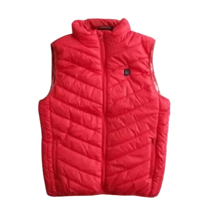 Red puffer vest on a light gray background