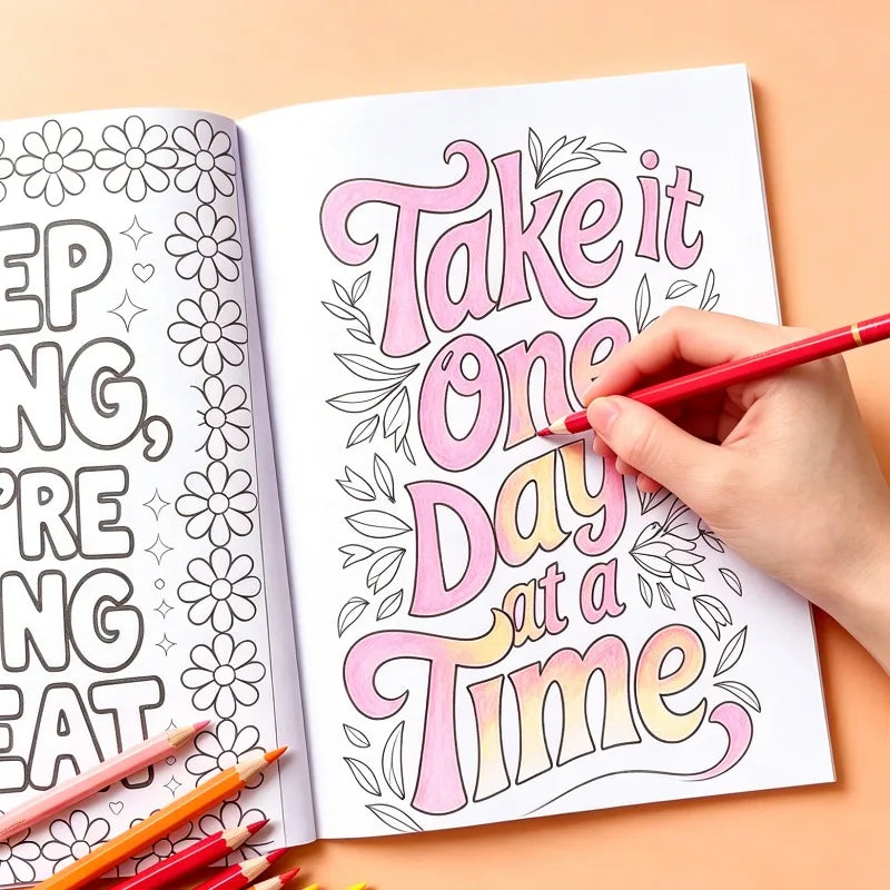 Adult Stress Relieving Mental Health Coloring Book Inspirational Art Book 32 Motivational Words Cheer Yourself Up Perfect Gift