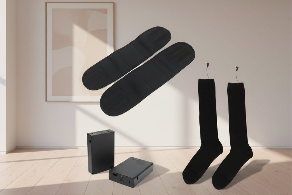 Black knee-high socks with measurements on a white background